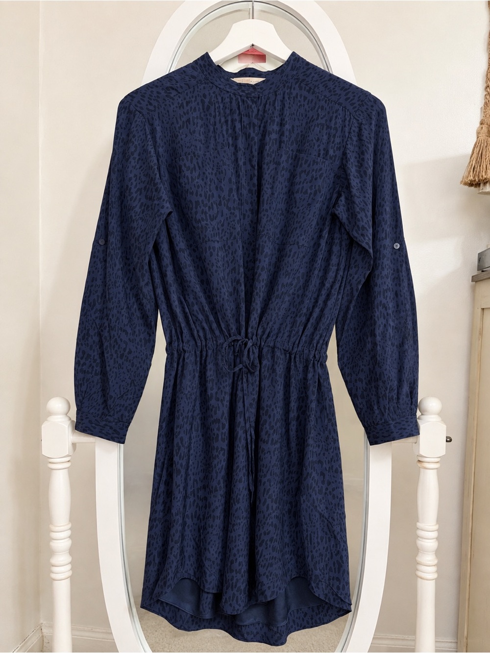 Rebecca Taylor Navy Blue Leopard Print Utility Dress Size 6